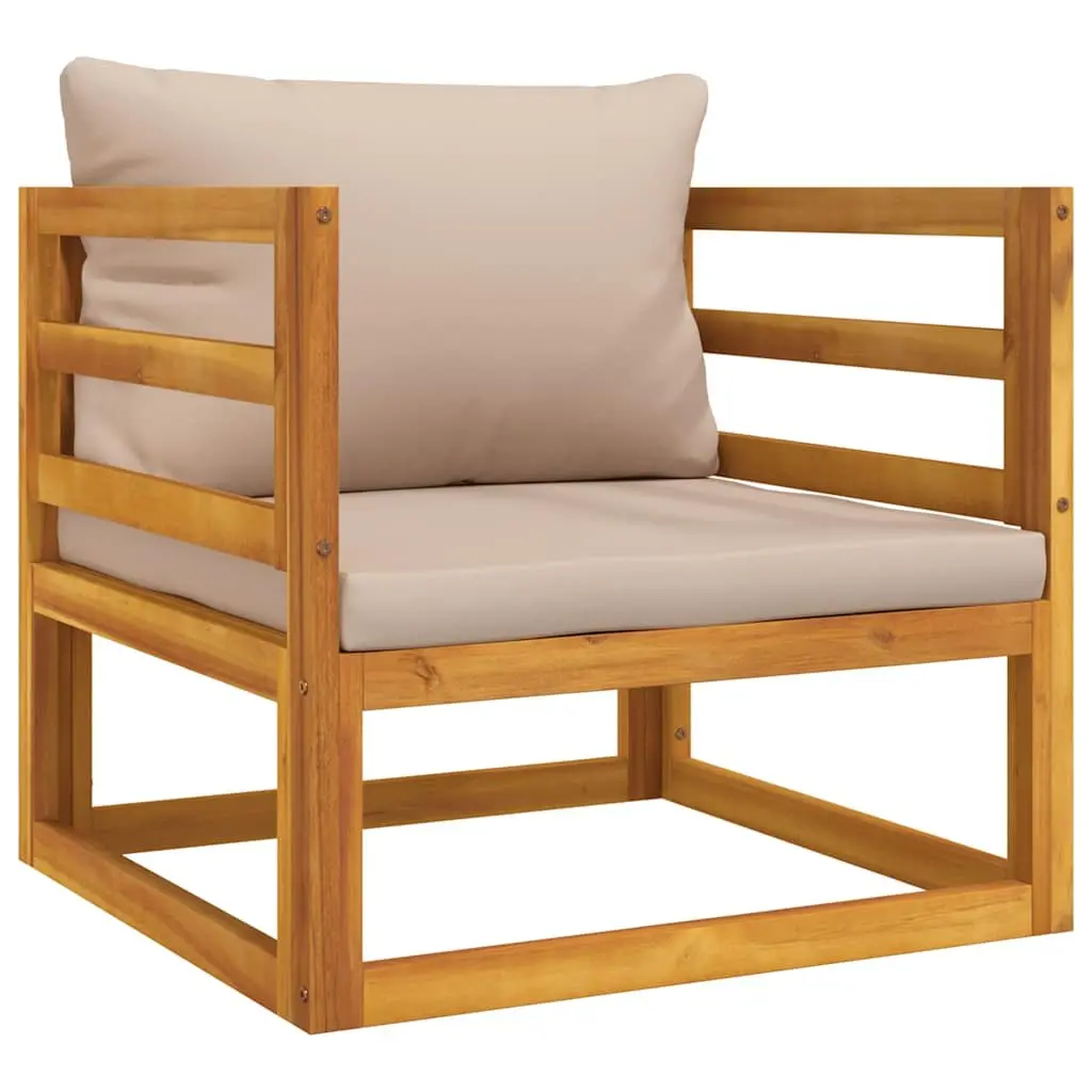 Outdoor Garden Chair Solid Acacia Wood Backrest Taupe Padded Cushion