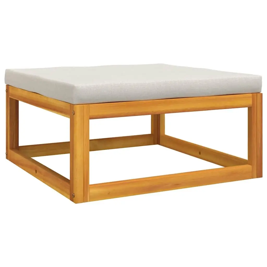 Outdoor Footrest with Grey Cushion Solid Acacia Wood Garden Seating Ottoman