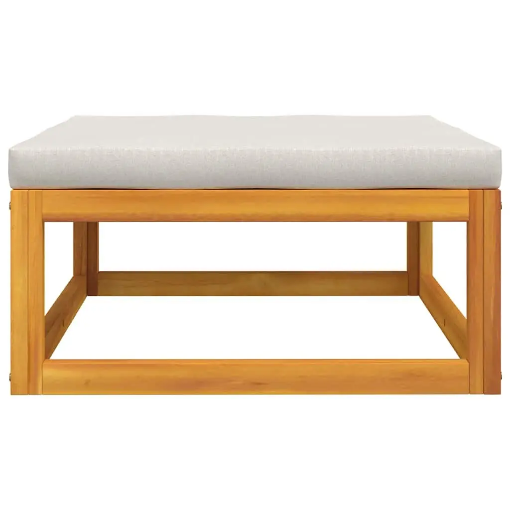 Outdoor Footrest with Grey Cushion Solid Acacia Wood Garden Seating Ottoman