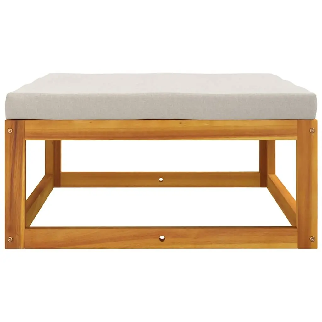 Outdoor Footrest with Grey Cushion Solid Acacia Wood Garden Seating Ottoman
