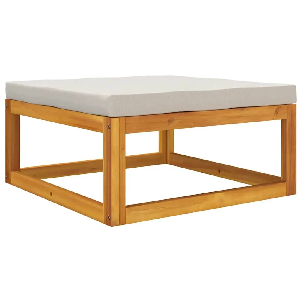 Outdoor Footrest with Grey Cushion Solid Acacia Wood Garden Seating Ottoman