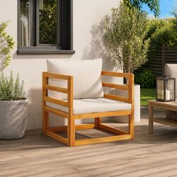 Outdoor Garden Chair Solid Wood Acacia with Light Grey Cushions Backrest