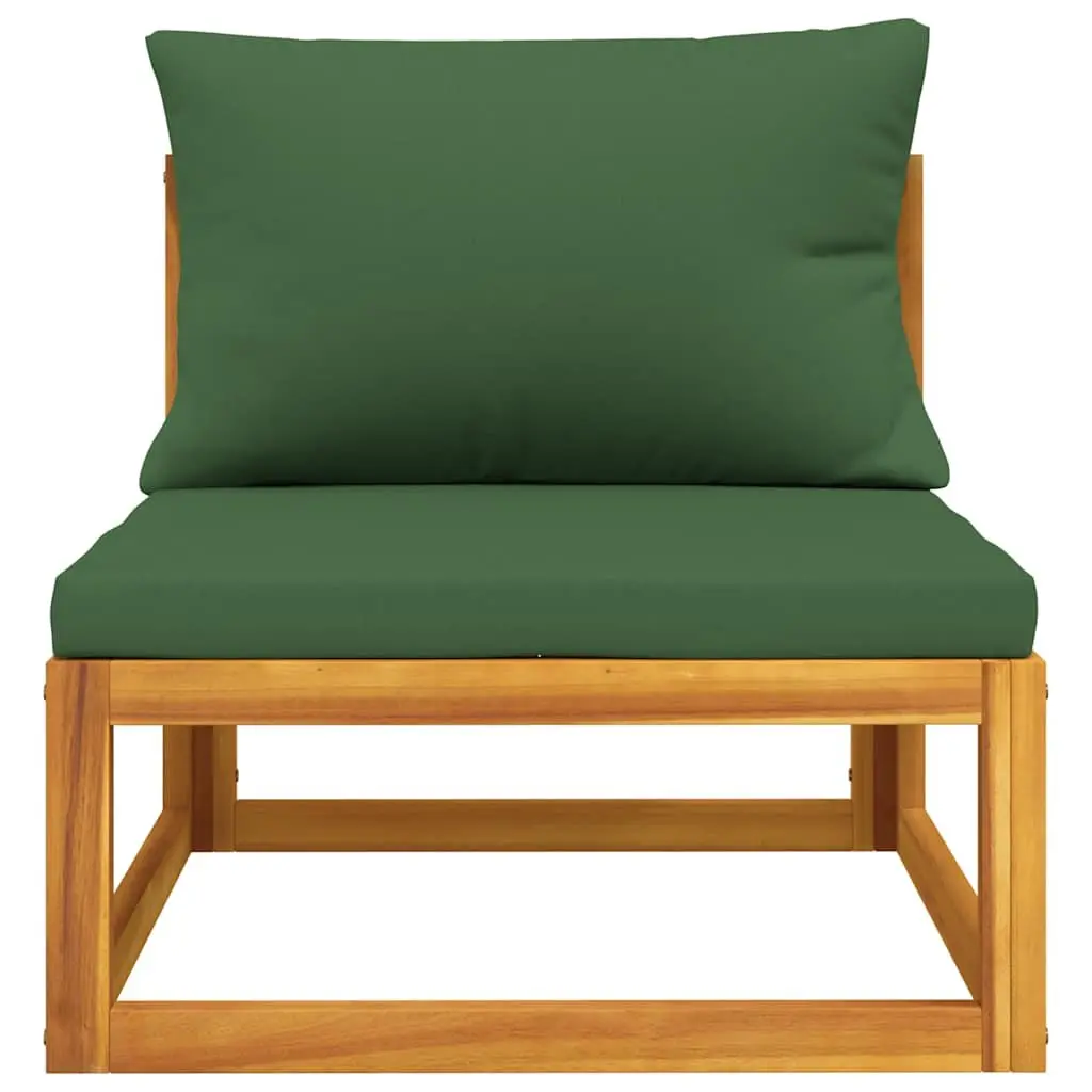 Outdoor Middle Sofa Section Acacia Wood Green Cushions