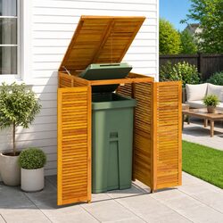 Solid Wood Garbage Bin Shed Single Waste Container Enclosure Garden Storage