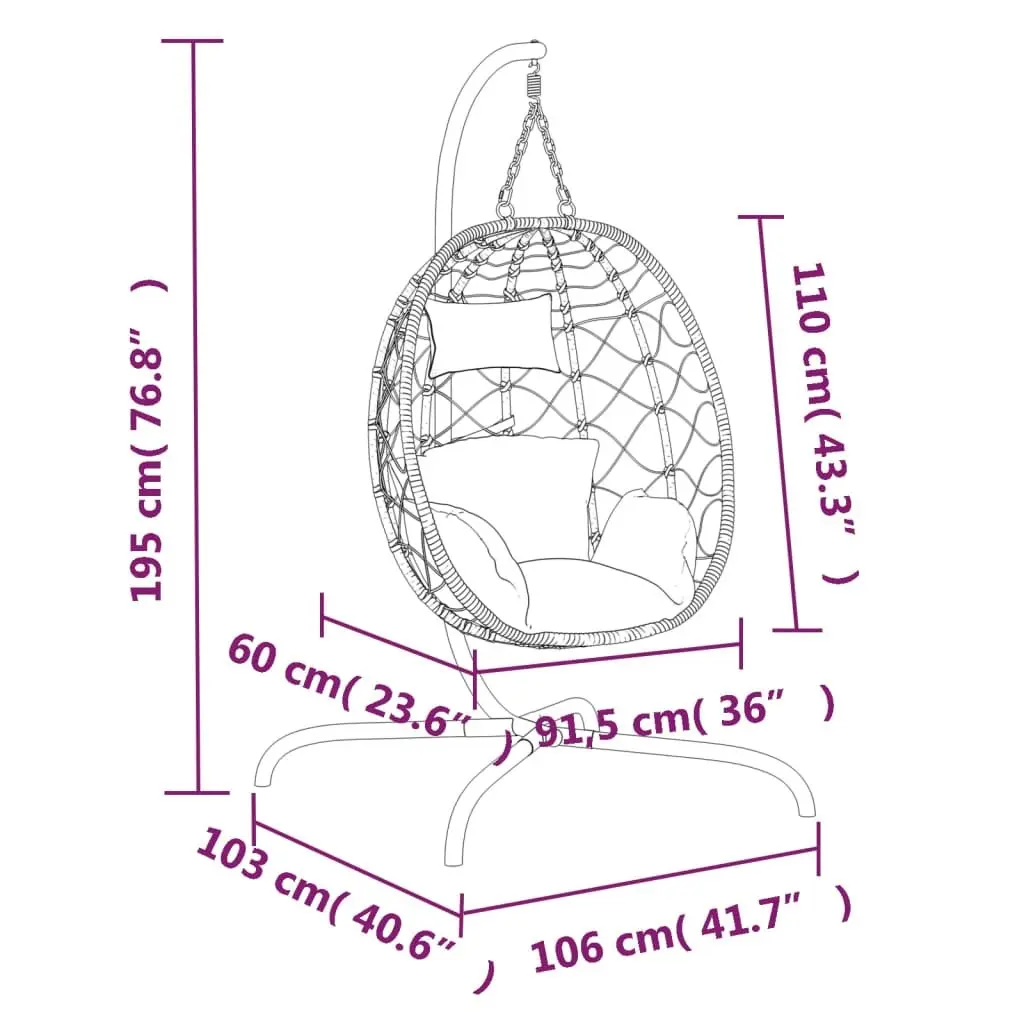 Hanging Egg Chair Outdoor Swing Seat Poly Rattan Steel Frame Anthracite