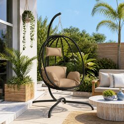 Hanging Egg Chair Outdoor Garden Swing Rattan Cushion Relaxing Seat Patio
