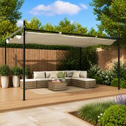 Pergola with Retractable Roof Outdoor Garden Shelter Patio Gazebo Cream
