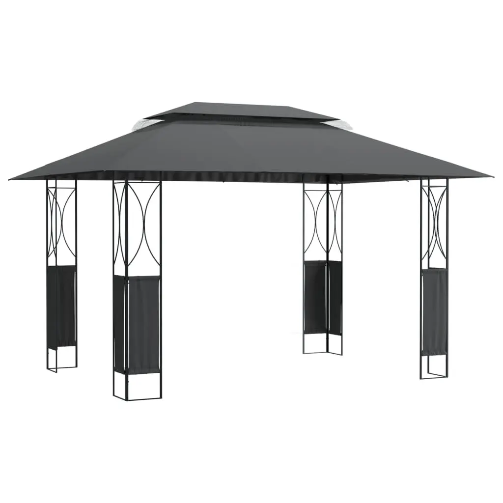 Gazebo Steel Frame Double-Tiered Roof 400x300x270 cm Anthracite Garden Outdoor Canopy