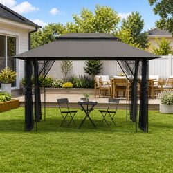 Gazebo with Mesh Sidewalls Anthracite 400x300x270 cm Steel Frame Garden Outdoor