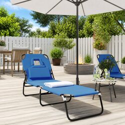 Folding Sun Lounger Blue Oxford Fabric Steel Frame 5 Adjustable Reclining