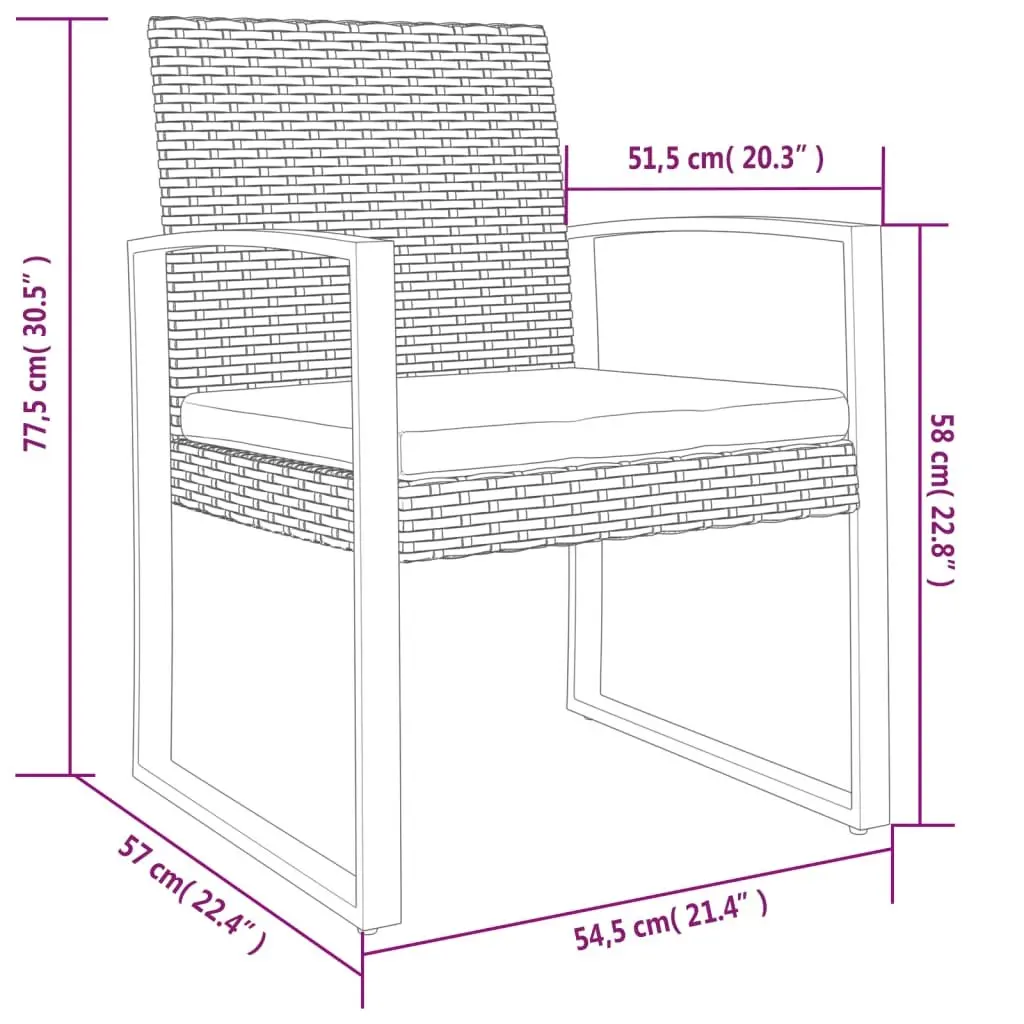 Outdoor Dining Chairs Set 2 pcs Brown Rattan Garden Patio Seating with Armrests