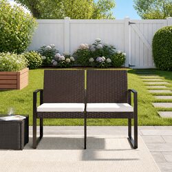 2-Seater Garden Bench with Cushions Brown Outdoor Seating Armrests Backrest