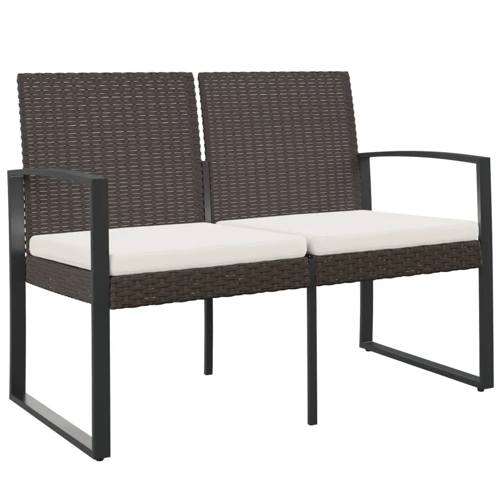 2-Seater Garden Bench with Cushions Brown Outdoor Seating Armrests Backrest