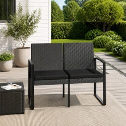 2-Seater Outdoor Garden Bench with Cushions Grey Rattan Patio Seating