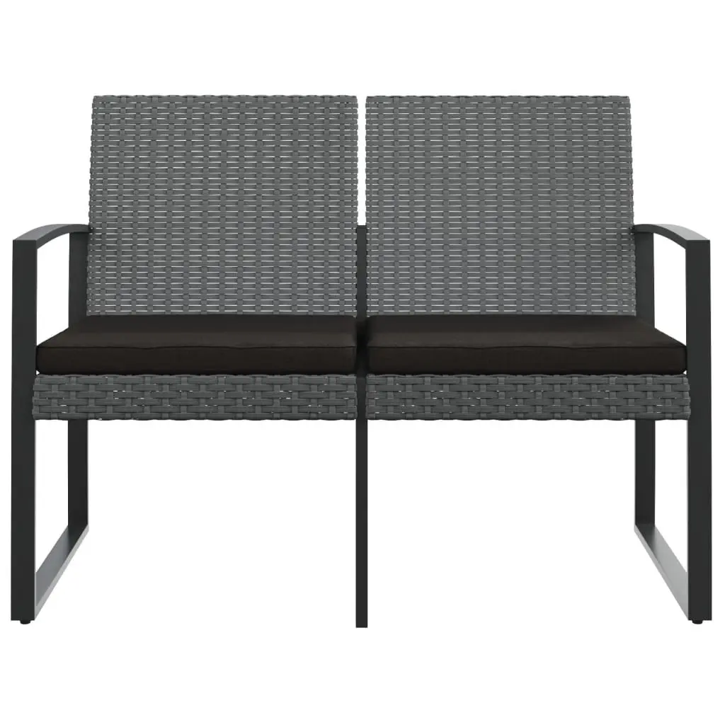 Outdoor Garden Bench 2-Seater Grey Rattan with Cushions