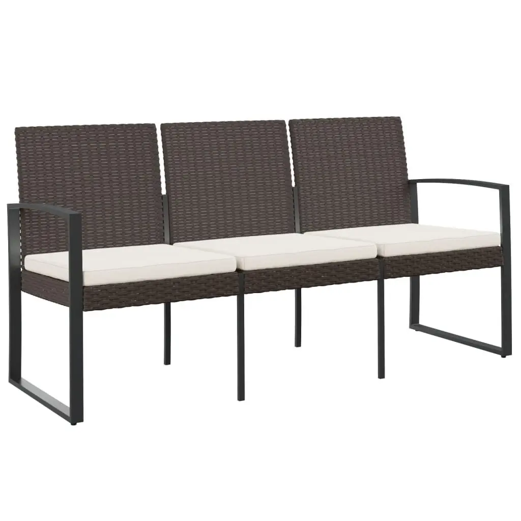 3-Seater Garden Bench with Cushions Brown Outdoor Patio Furniture