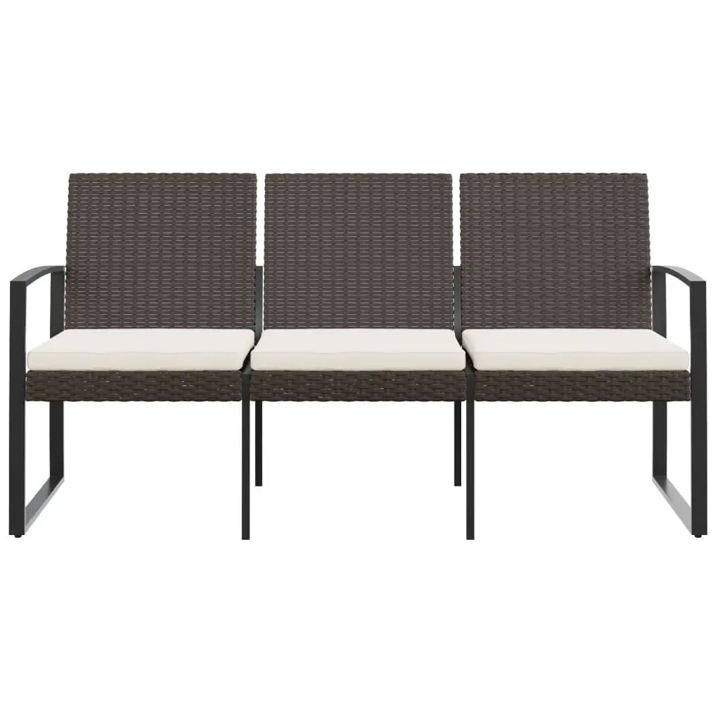 3-Seater Garden Bench with Cushions Brown Outdoor Patio Furniture