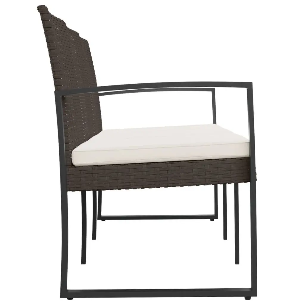 3-Seater Garden Bench with Cushions Brown Outdoor Patio Furniture