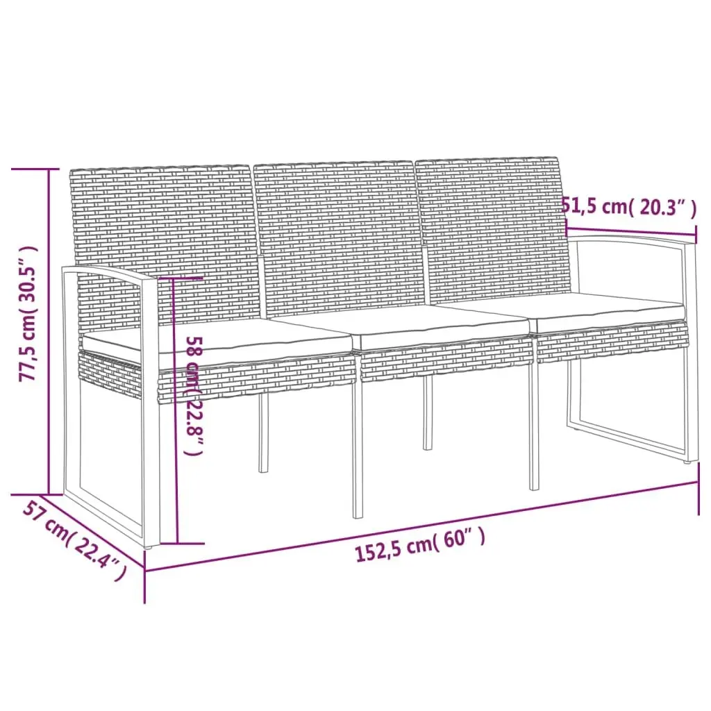3-Seater Garden Bench with Cushions Brown Outdoor Patio Furniture