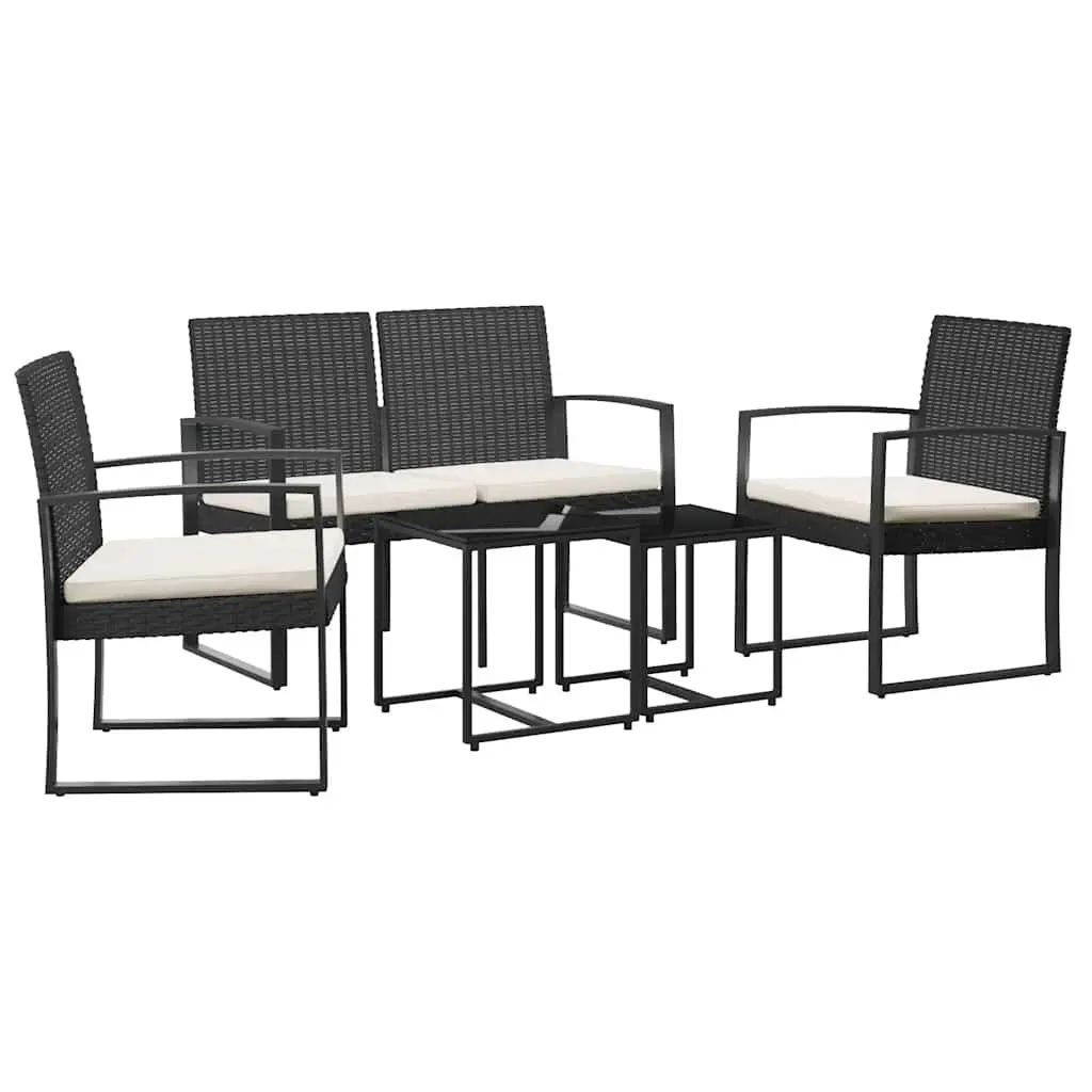 Garden Dining Set 5 Piece Outdoor Furniture Black Rattan Chairs Table Cushions
