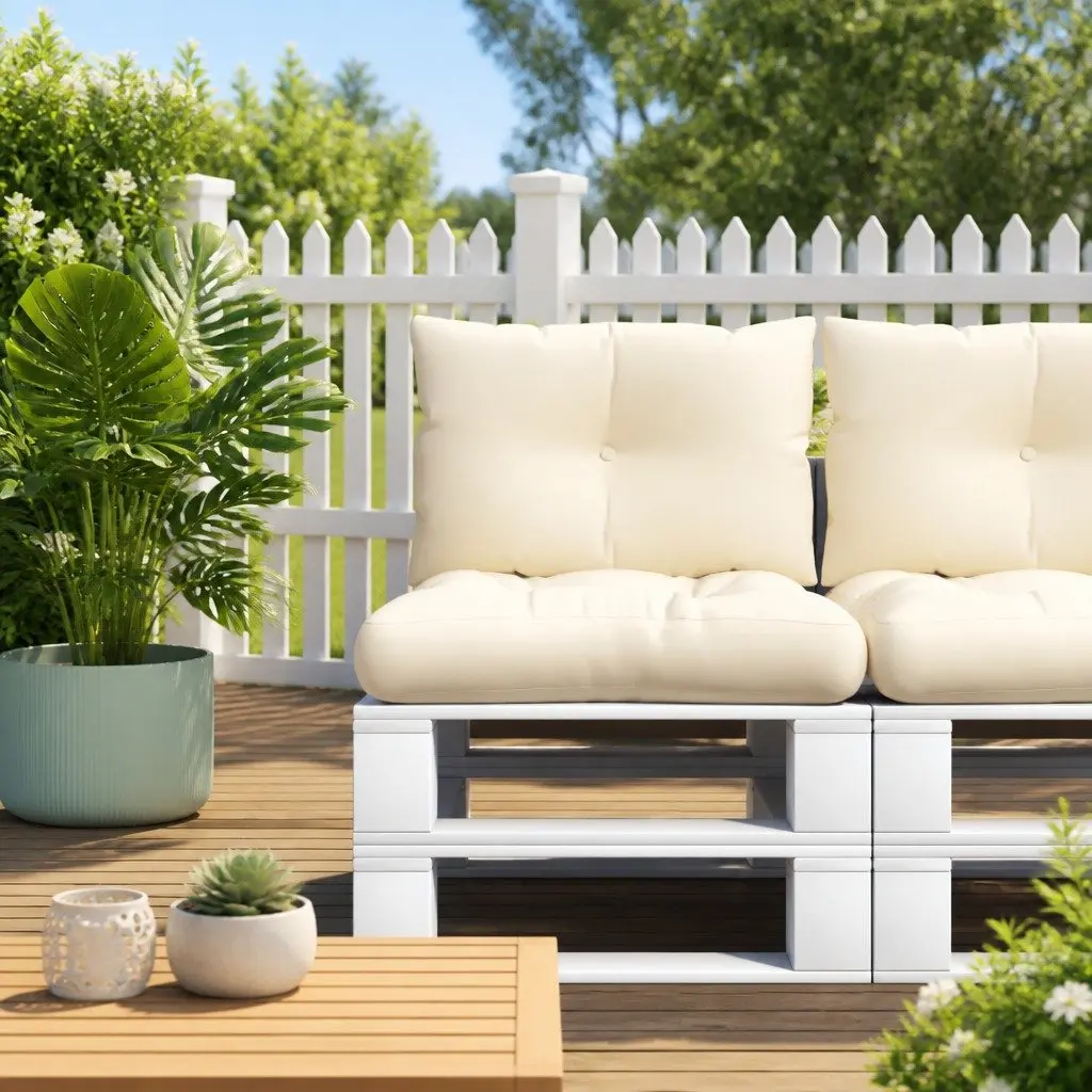 Pallet Cushions Outdoor Garden Sofa Seating Pad 2 pcs Cream Polyester