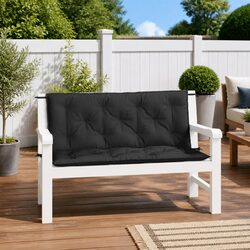 Garden Bench Cushions 2pc Set Black Outdoor Patio Seating Pad Oxford Fabric