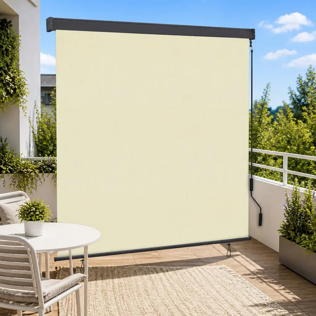 Outdoor Roller Blind UV Protection 180 x 250 cm Cream Polyester Fabric Hand Crank
