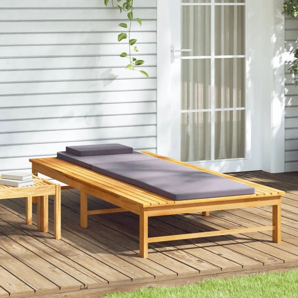 Sun Lounger Adjustable Backrest Solid Acacia Wood Dark Grey Cushion Pillow