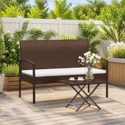 Garden Bench with Cushion Brown 105cm Outdoor Seating Poly Rattan Patio
