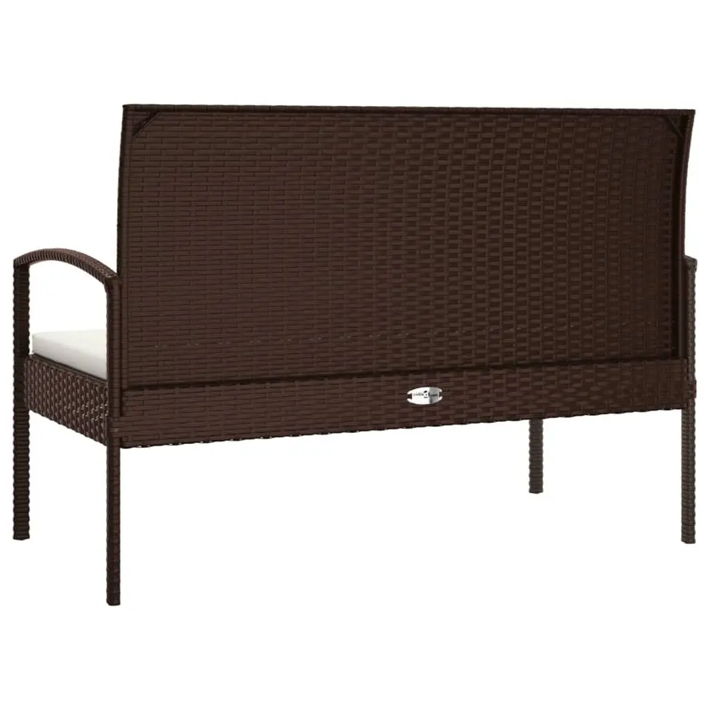 Garden Bench with Cushion 105cm Brown Poly Rattan Outdoor Seating