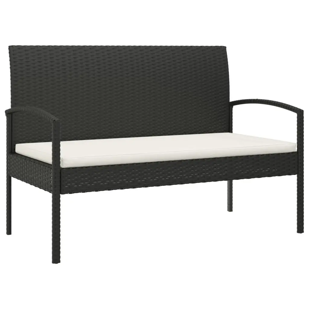 Garden Bench with Cushion Black 105cm Outdoor Seating Poly Rattan Patio