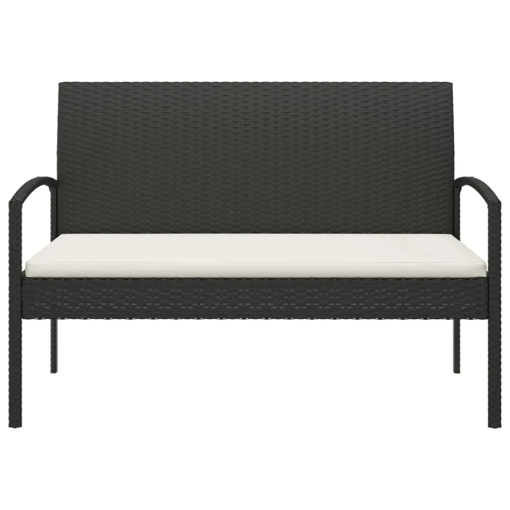 Garden Bench with Cushion Black 105cm Outdoor Seating Poly Rattan Patio