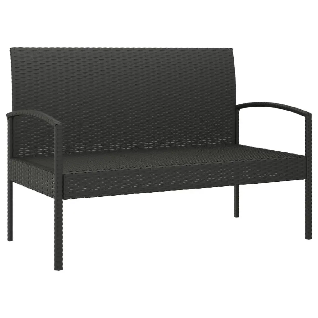 Garden Bench with Cushion Black 105cm Outdoor Seating Poly Rattan Patio