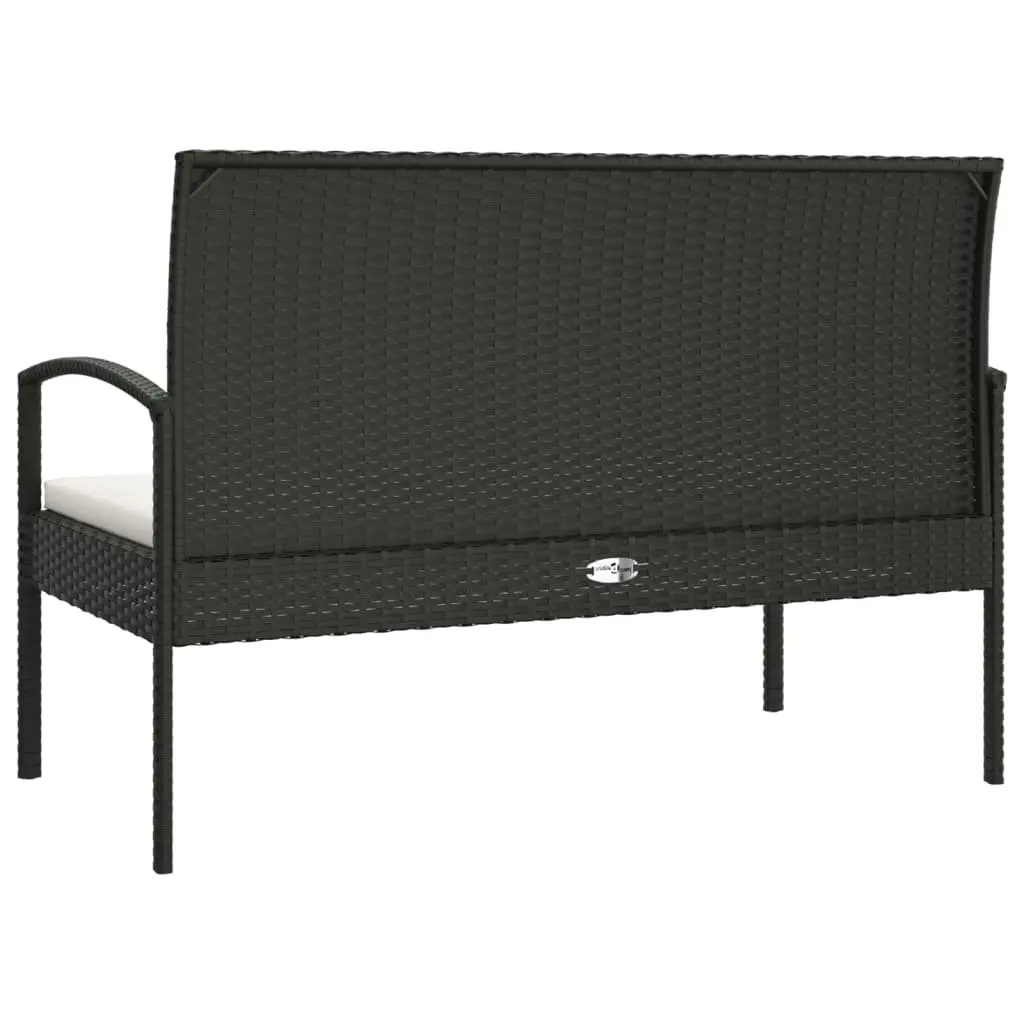Garden Bench with Cushion Black 105cm Outdoor Seating Poly Rattan Patio
