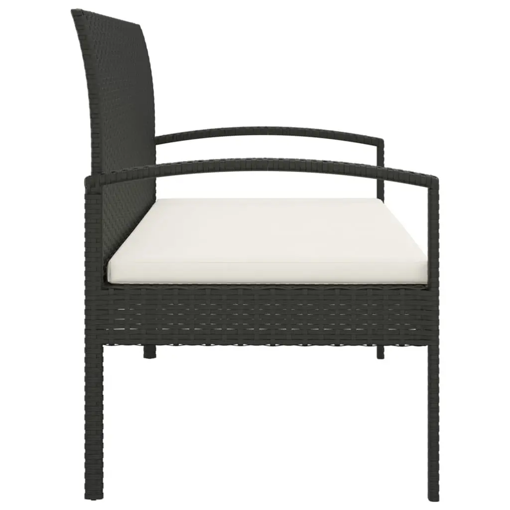 Garden Bench with Cushion Black 105cm Outdoor Seating Poly Rattan Patio