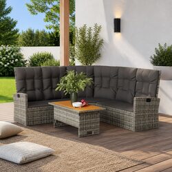 2 Piece Outdoor Garden Lounge Set with Cushions Grey Poly Rattan Patio Furniture