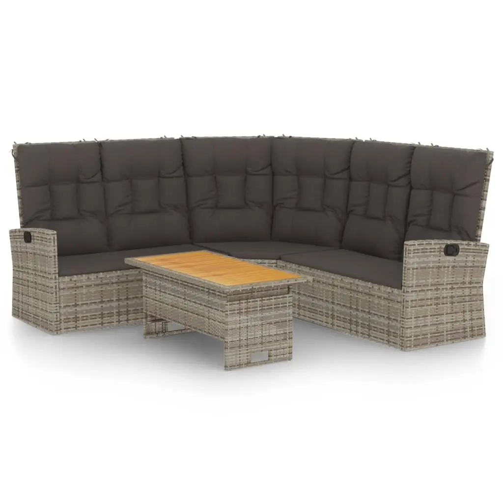 2 Piece Outdoor Garden Lounge Set with Cushions Grey Poly Rattan Patio Furniture
