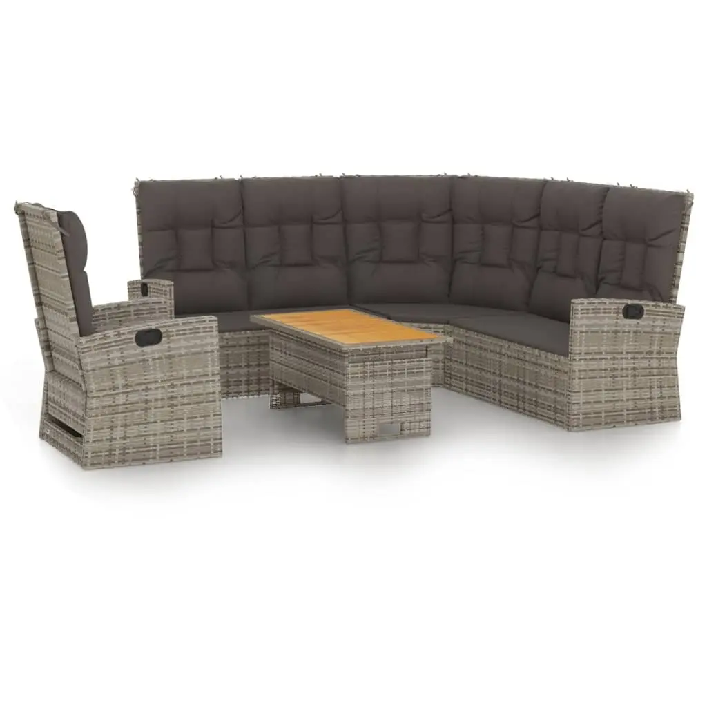 3 Piece Garden Lounge Set Outdoor Patio Furniture with Cushions Grey Rattan