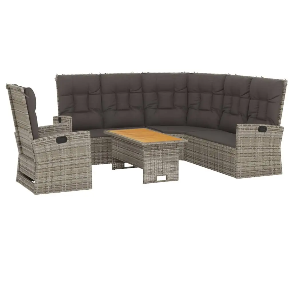 3 Piece Garden Lounge Set Outdoor Patio Furniture with Cushions Grey Rattan