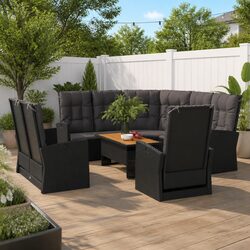 4 Piece Garden Lounge Set with Cushions Black Outdoor Patio Furniture