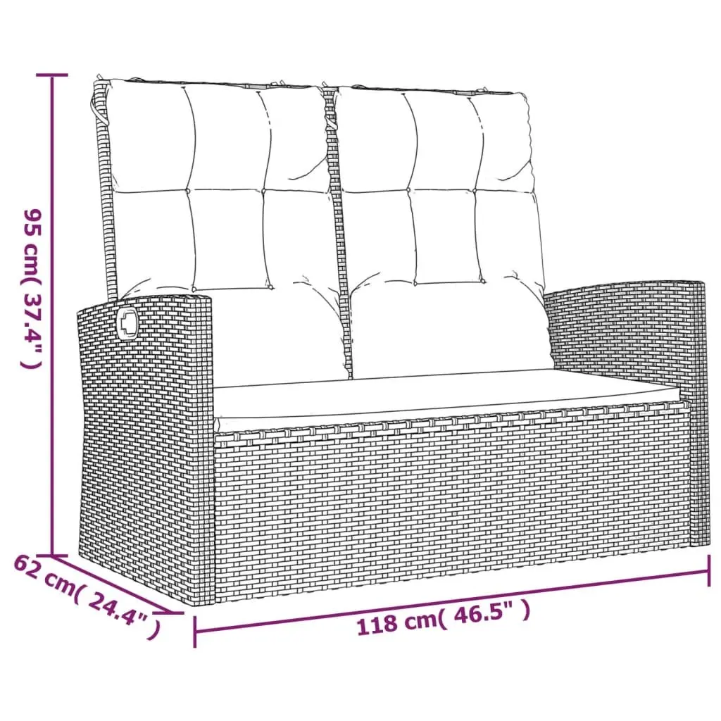 4 Piece Garden Lounge Set with Cushions Adjustable Backrest Black PE Rattan Acacia Wood Steel Outdoor Patio Furniture
