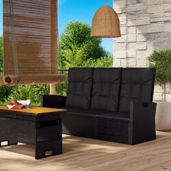 Reclining Garden Bench with Cushions Black 173cm Outdoor Seating Adjustable