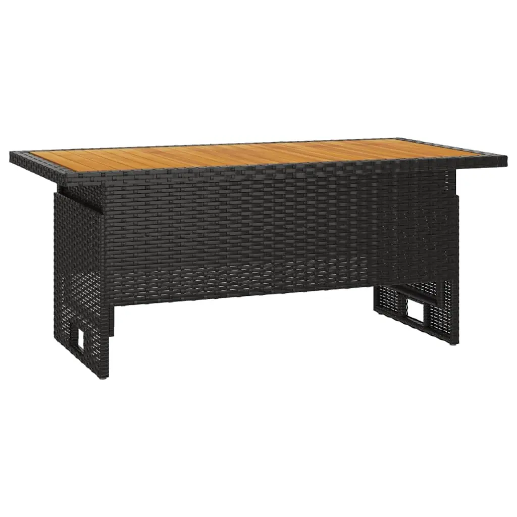 Garden Table Lift-Top Adjustable Height Black Acacia Wood PE Rattan Frame