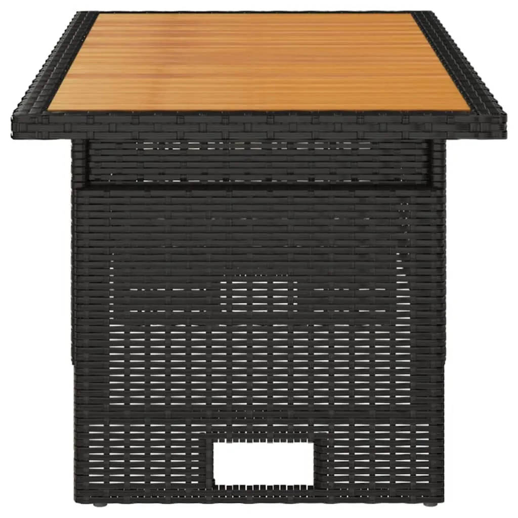 Garden Table Lift-Top Adjustable Height Black Acacia Wood PE Rattan Frame