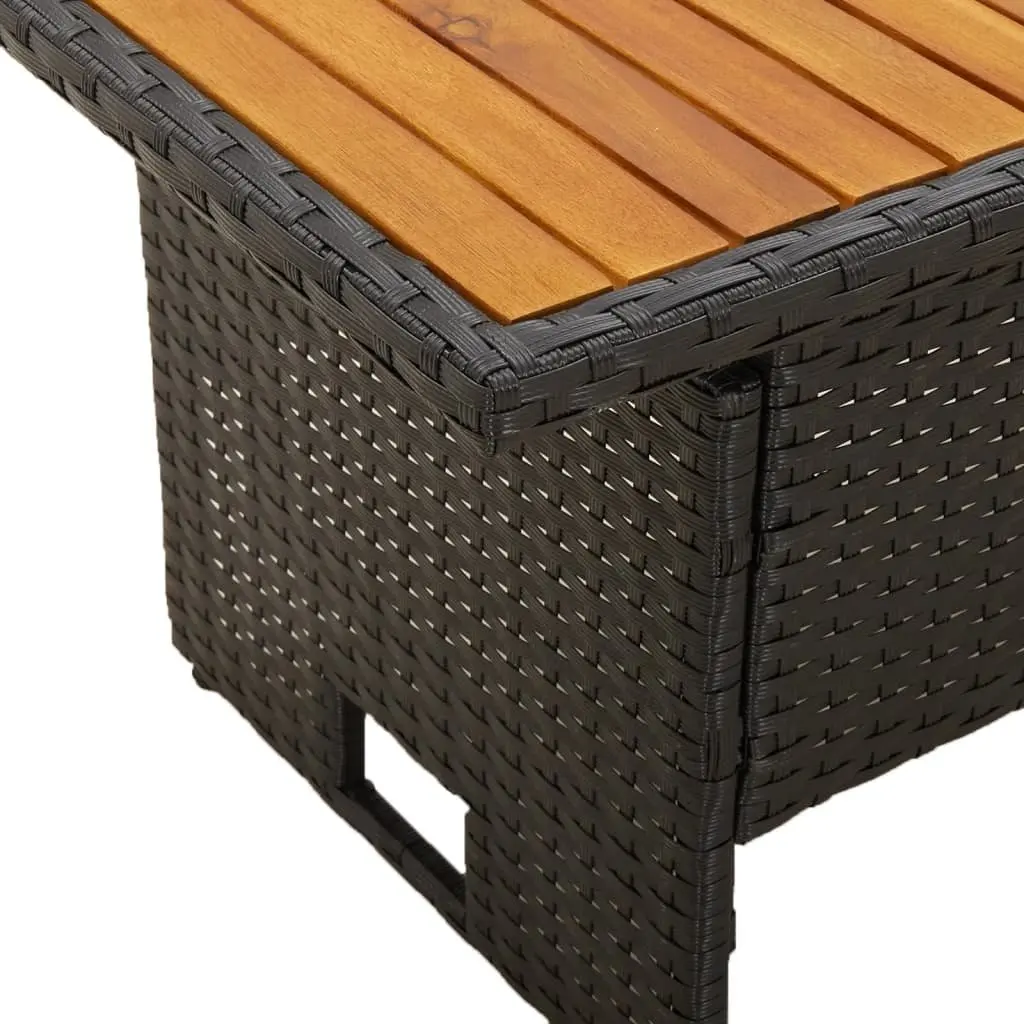 Garden Table Lift-Top Adjustable Height Black Acacia Wood PE Rattan Frame
