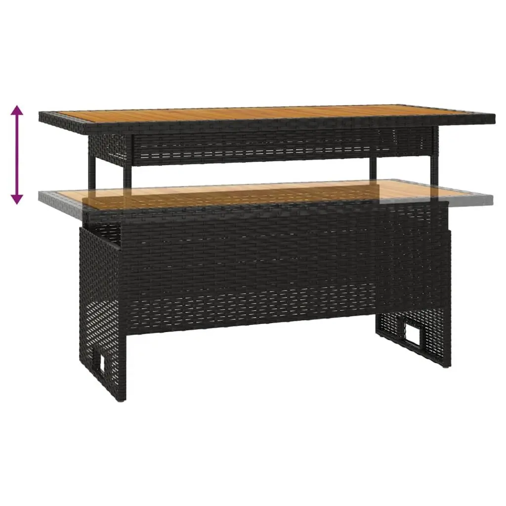 Garden Table Lift-Top Adjustable Height Black Acacia Wood PE Rattan Frame