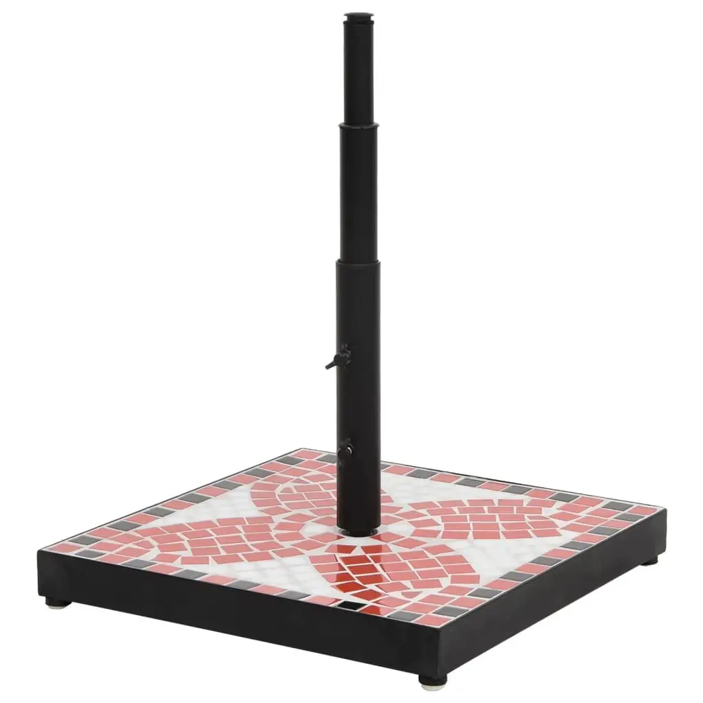 Parasol Base Square Outdoor Umbrella Stand Iron Construction Ceramic Tile Surface Terracotta