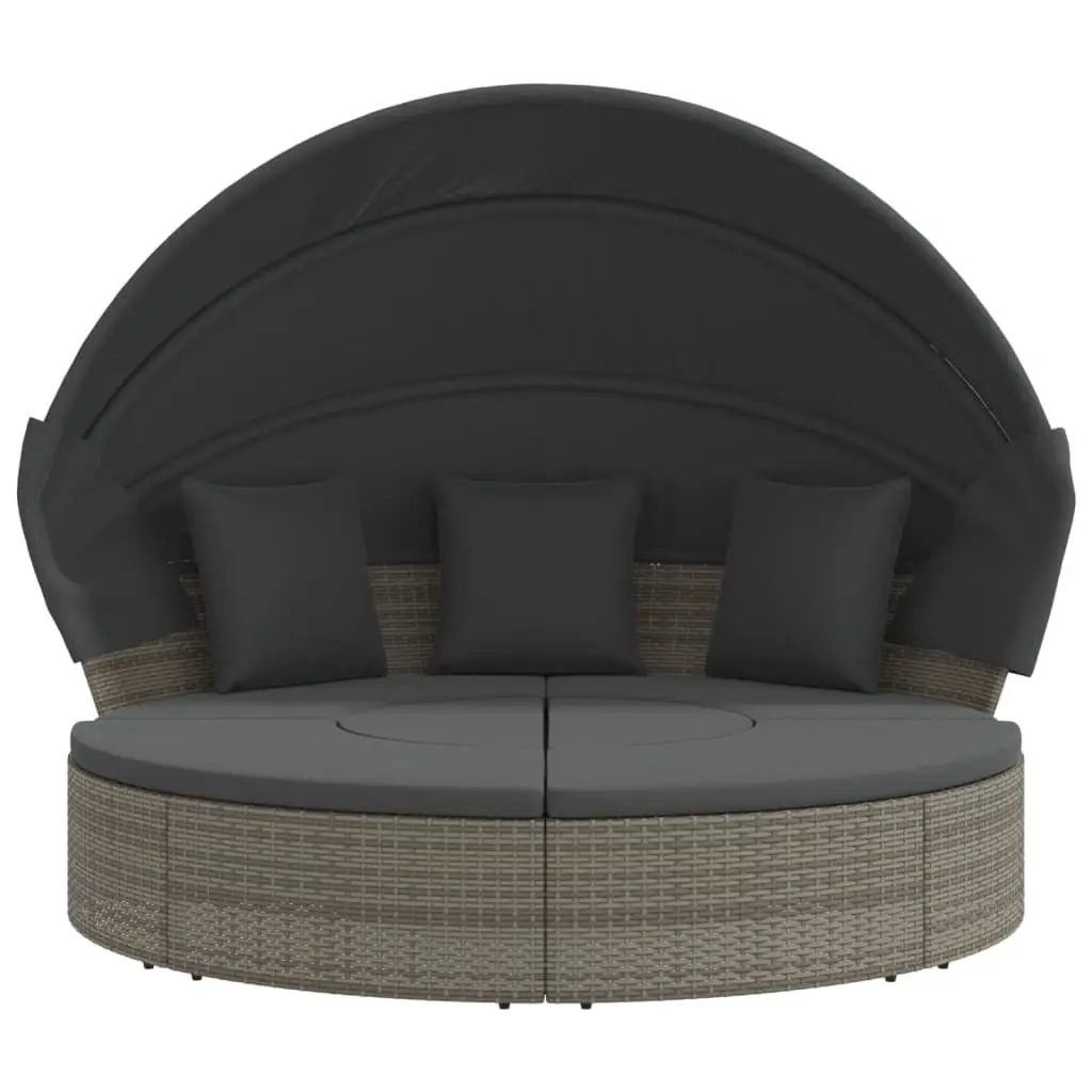 Outdoor Lounge Bed Canopy Cushions Grey Poly Rattan