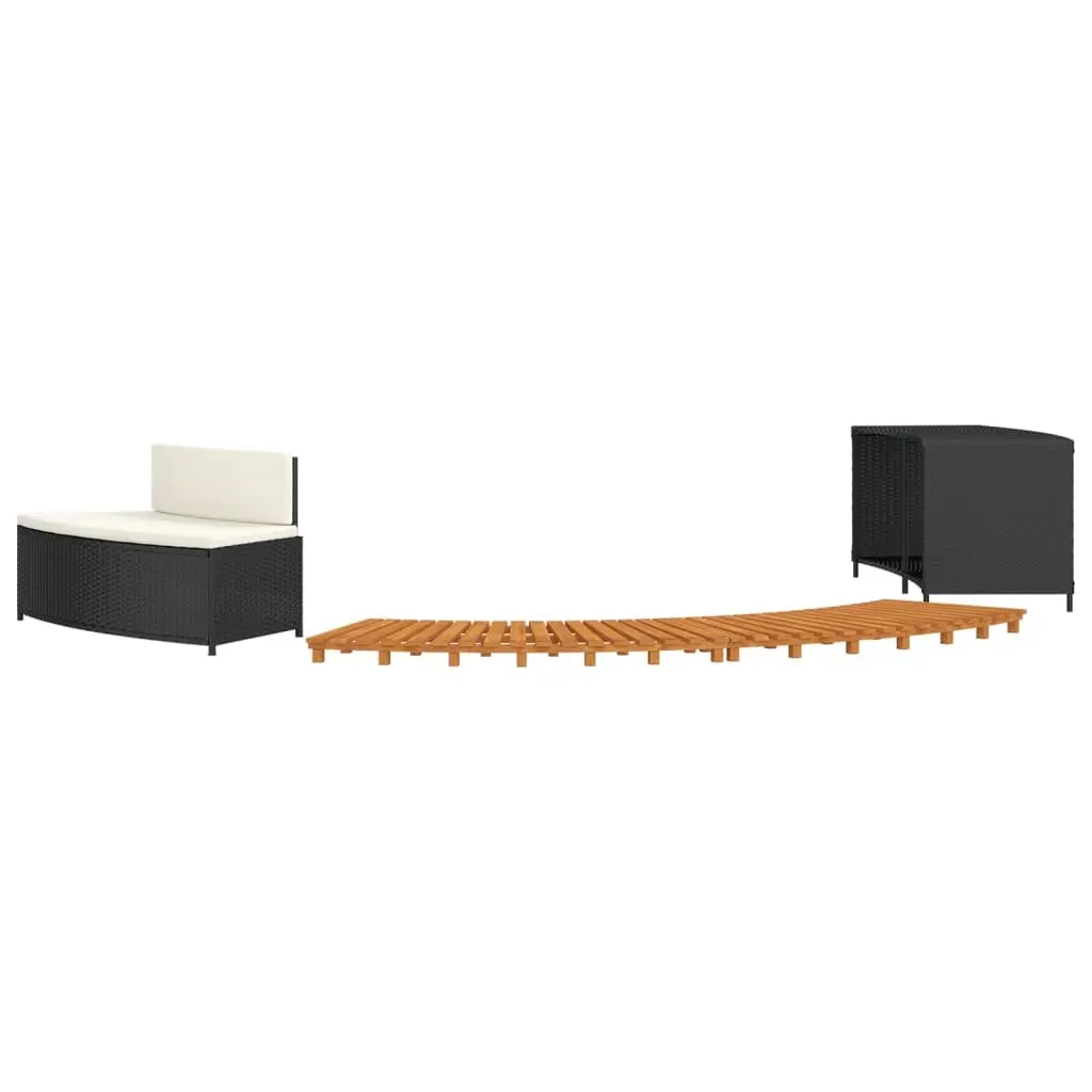 Hot Tub Surround Spa Bench Storage Shelf Black Rattan Wood Outdoor Enclosure