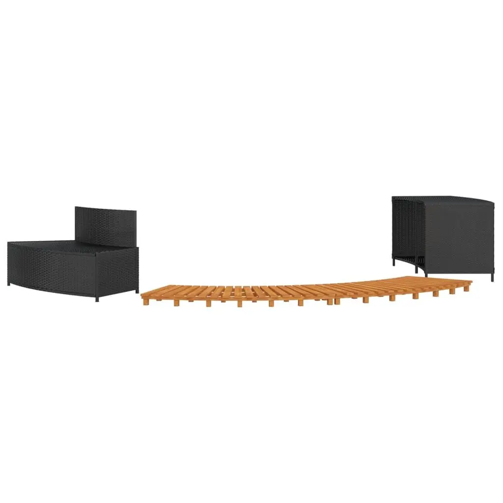 Hot Tub Surround Spa Bench Storage Shelf Black Rattan Wood Outdoor Enclosure